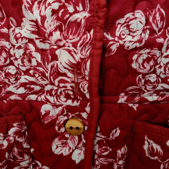Homemade L Quilted Floral Jacket Womens Red White Button Front Collar Pockets - Picture 7 of 9